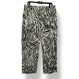 Mango MNG Pants Zebra Black Cream Cotton Size 12 NWT